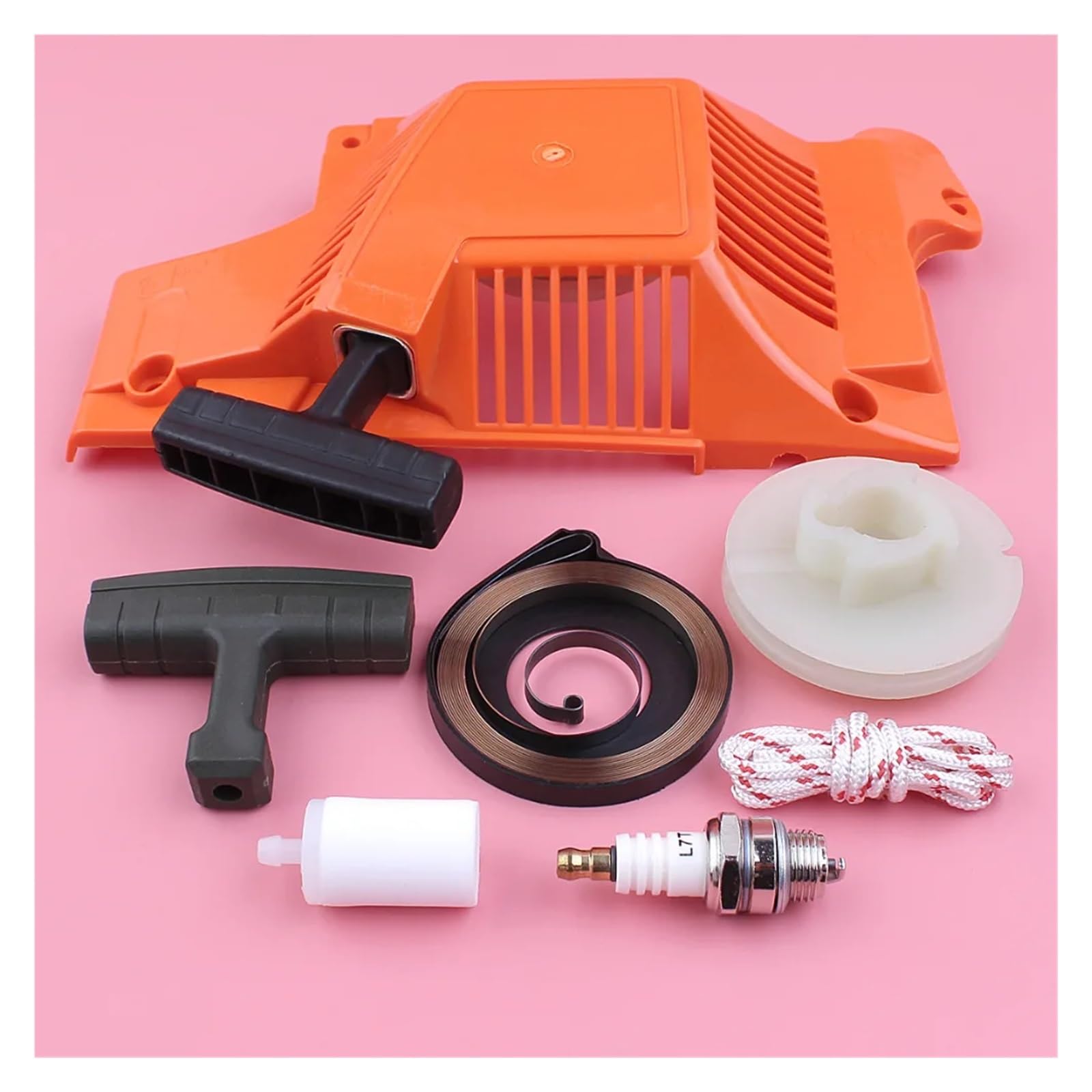 Kit de bujías de Filtro de Combustible con Resorte de Agarre de Mango de Cuerda de polea de Arranque de Retroceso for Piezas de Repuesto de Motosierra H-usqvarn 50 51 55