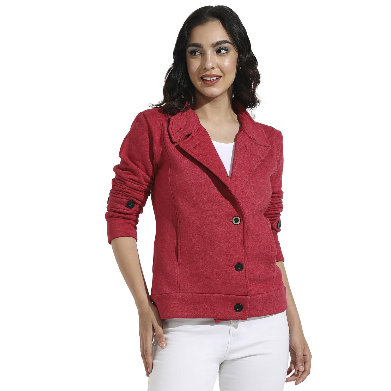 pinacolada Women's Denim Jacket with Sweatshirt Sleeve for Casual Wear | Hooded Neck | Long Sleeve | Button Closure | Cotton Jacket Crafted with Comfort Fit for Everyday Wear-picture-25