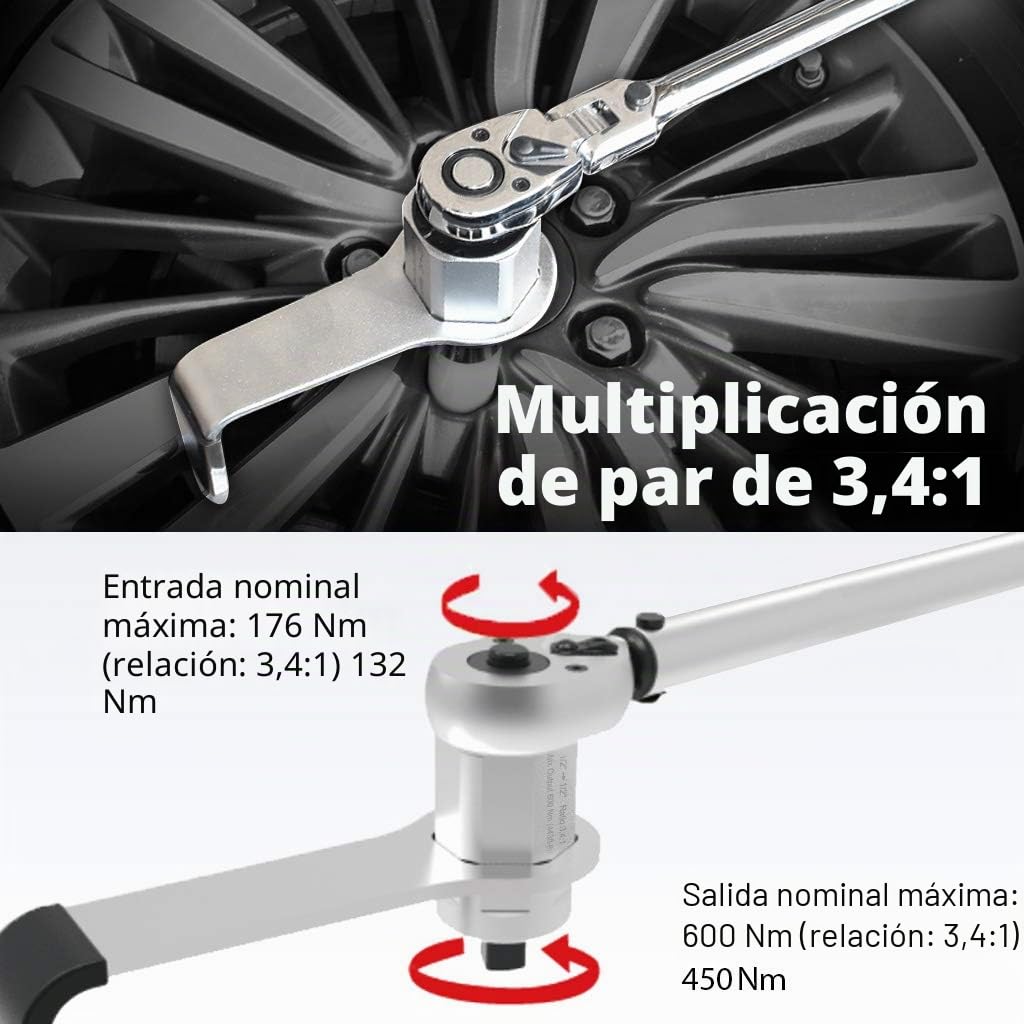 FIRSTINFO F3220DD | Multiplicador de Par Compacto 3,4:1 | Adaptador de 1/2" Macho a 1/2" Hembra | Hasta 600 Nm para Llave Dinamométrica