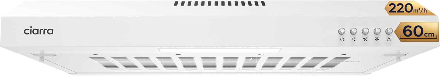 CIARRA Cappa Aspirante 60 cm Sottopensile Cappa da Cucina con Pannello Argento LED Montaggio a Parete con Ventola Estrattore (Bianco)-CAW6903A