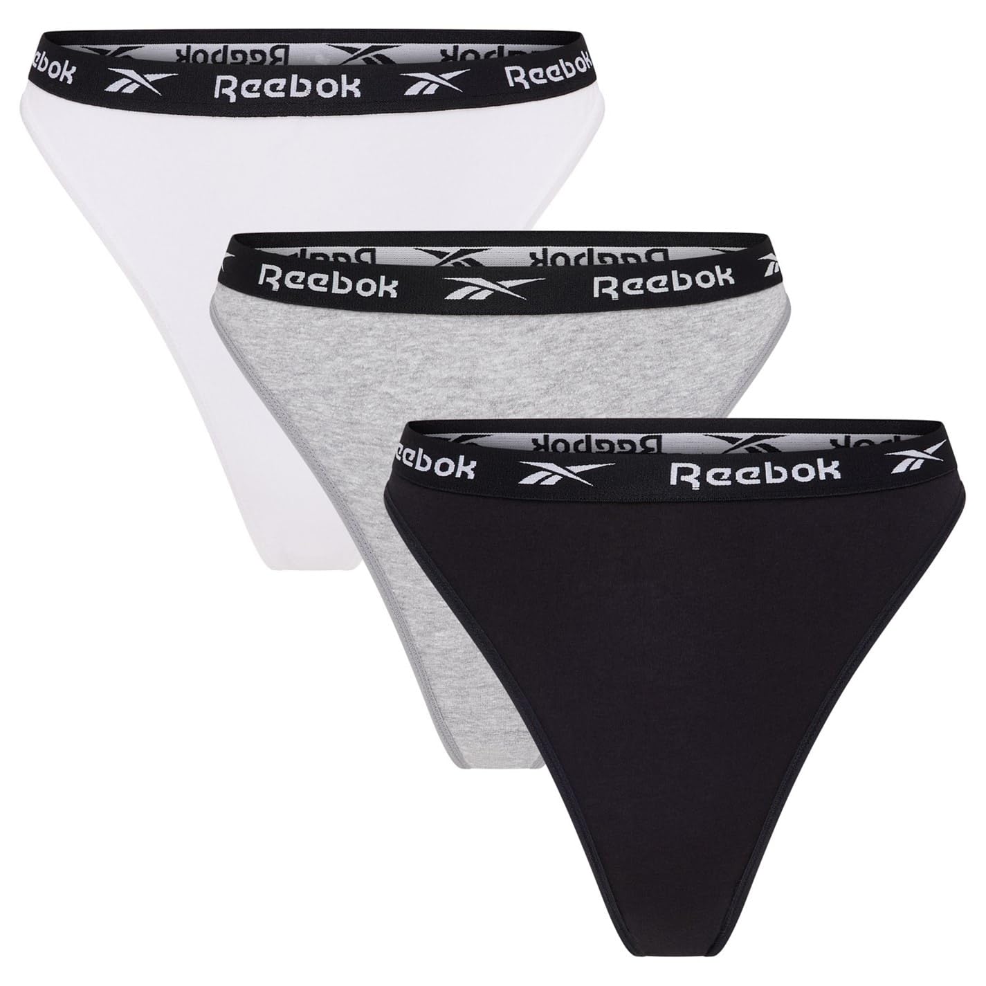 Reebok Women's 3 Pack Thong Lotty - Blck/Whit/Gry - 10 (S)