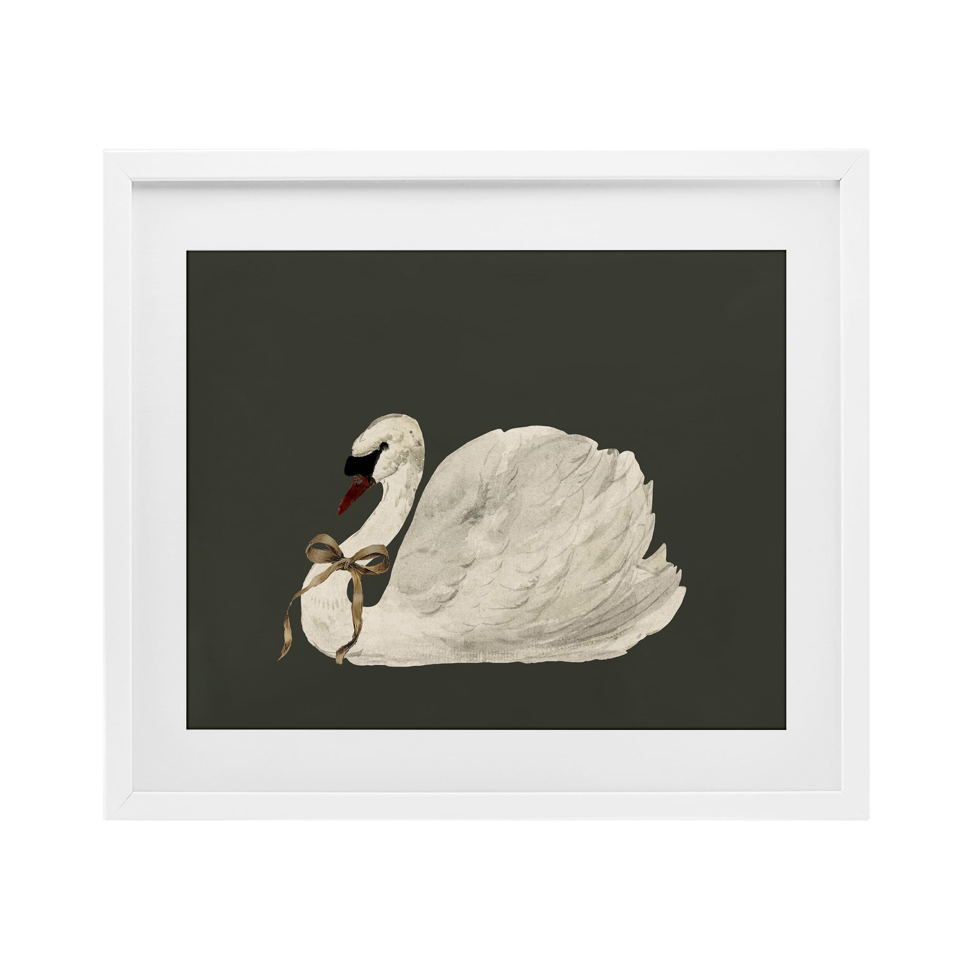 Stupell Industries Holiday Swan with Ribbon Birch Framed Print Under Glass, design by Lettered and Lined, 13 x 16