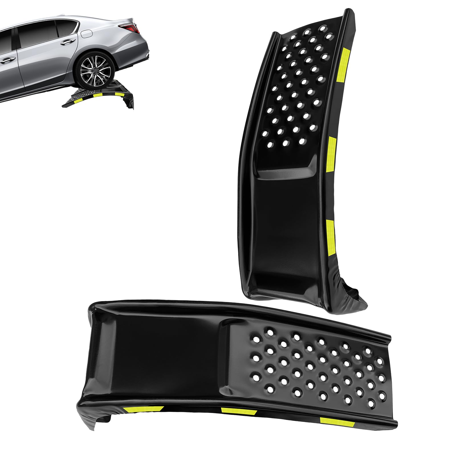 Garvee Rampas para Coches de Acero al Carbono de 3,6 Toneladas, Elevador de Vehículos con Tiras Reflectantes de Seguridad, Superficie Antideslizante para Mantenimiento y Cambio de Aceite, Negro