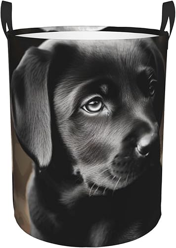 Black Labrador Puppy print Circular Hamper Waterproof Storage Bin Organizer Basket Laundry Hamper With Handles For Clothes Toys Medium