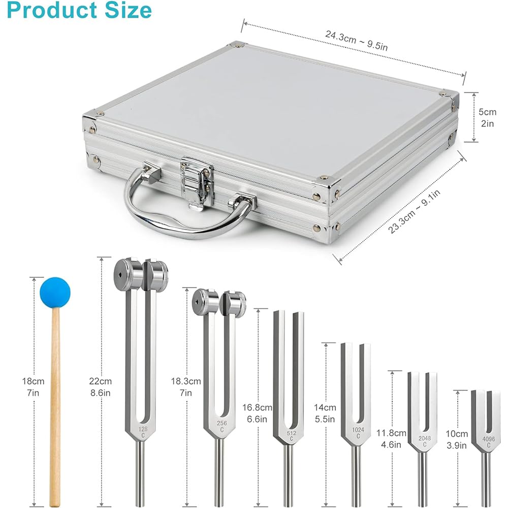 Diapason Neurologico,Set di 6 diapason (128 Hz, 256 Hz, 512 Hz,1024 Hz,2048 Hz, 4096 Hz), diapason ideale per la guarigione dei chakra, la guarigione del suono e l'antistress.