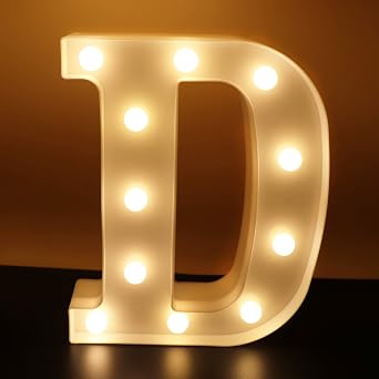 AUSAYE LED Letter Light Alphabet Light Up Sign Night Light for Home Bar Party Wedding عيد ميلاد الديكور بطارية كهربائية مصباح الكريسماس D
