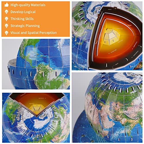 3D Puzzles For Kids Ages 8-10-12-14 Earth Globe Diy Geography Puzzle, Educational Learning Toys 3D Jigsaw World Globe Map Model Kit Teaching Aids Birthday For Boys Girls, 50 Pieces #TOP2