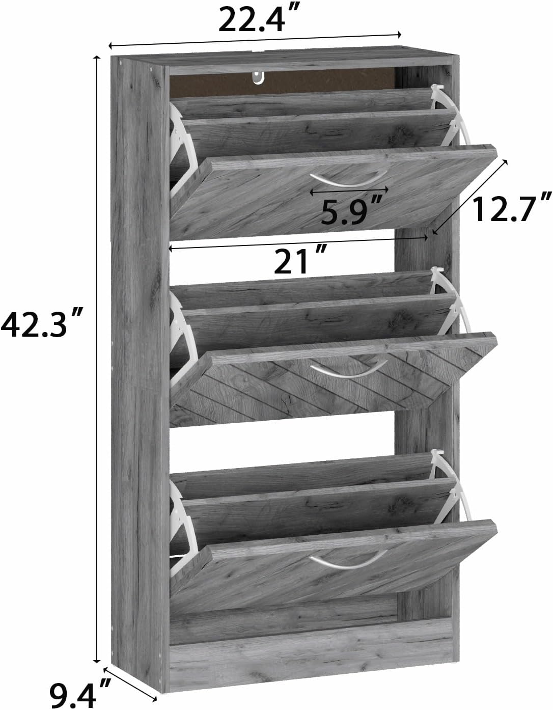 Freestanding Shoe Cabinet with 3 Flip Drawers for Entryway, Farmhouse Shoe Organizer with 2 Layer Removeable Shelf, Hidden Shoe Rack Cabinet for Front Door Entrance, Hallway, Grey