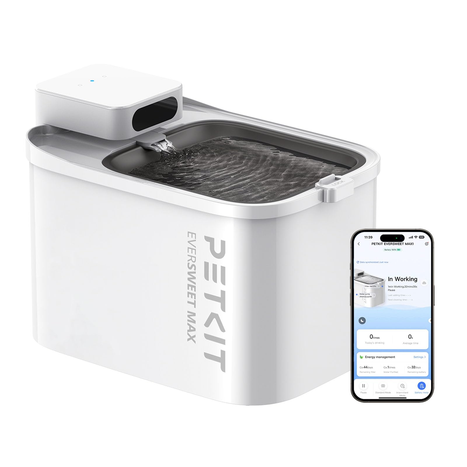 PETKIT EVERSWEET MAX Fontanella per Gatti Senza Fili, 3L Fontana per Gatti con Sensore,26dB Ultra Silenziosa, Controllo Intelligente dell'applicazione,5000 mAh 83 Giorni di Autonomia