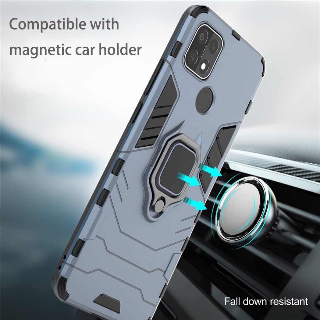 GKK DESCHE cover per OPPO Find X3 Lite con Vetro Temperato, Custodia Protettiva Resistente Antiurto Robusta Case con Supporto Magnetico Rotante a 360° - Marino