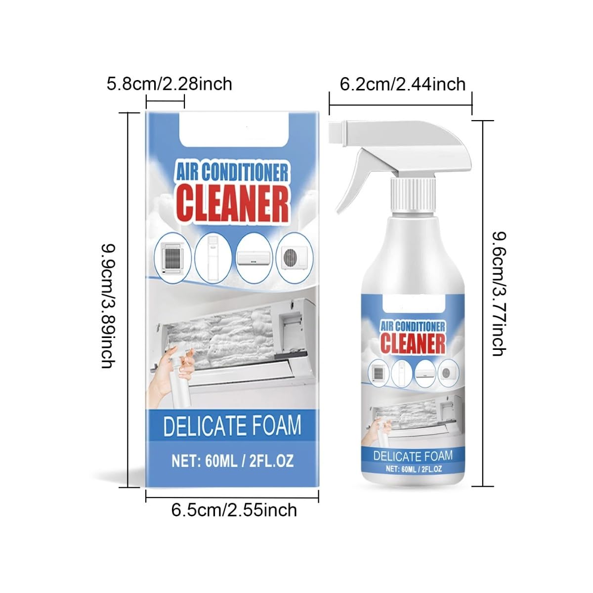Limpiador de aire acondicionado, aerosol que limpia profundamente el polvo interno, limpiador espumoso for aire acondicionado(5PCS)
