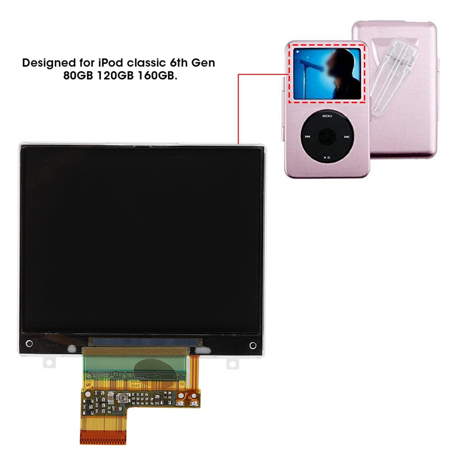 Pantalla LCD de Reemplazo para Classic 6ta Generación 80GB 120GB 160GB, Módulo LCD Excelente Rendimiento de Visualización, Pieza de Reparación Fácil de Ins