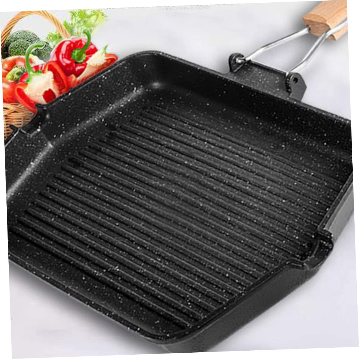 MAGICLULU Grillpfanne Antihaftbeschichtet Für Grill Toastpfanne Quadratisch Aus Bratpfanne Haushaltsgrill Mit Klappbarem Griff Grillplatte Für Snacks Und Backform
