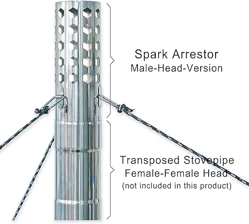 Miniatura 3 de SoloWilder Estufa de leña tubo pararrayos de chispa masculino cabeza versión 2.36 pulgadas chimenea lluvia Cap 18.7cm7.4in