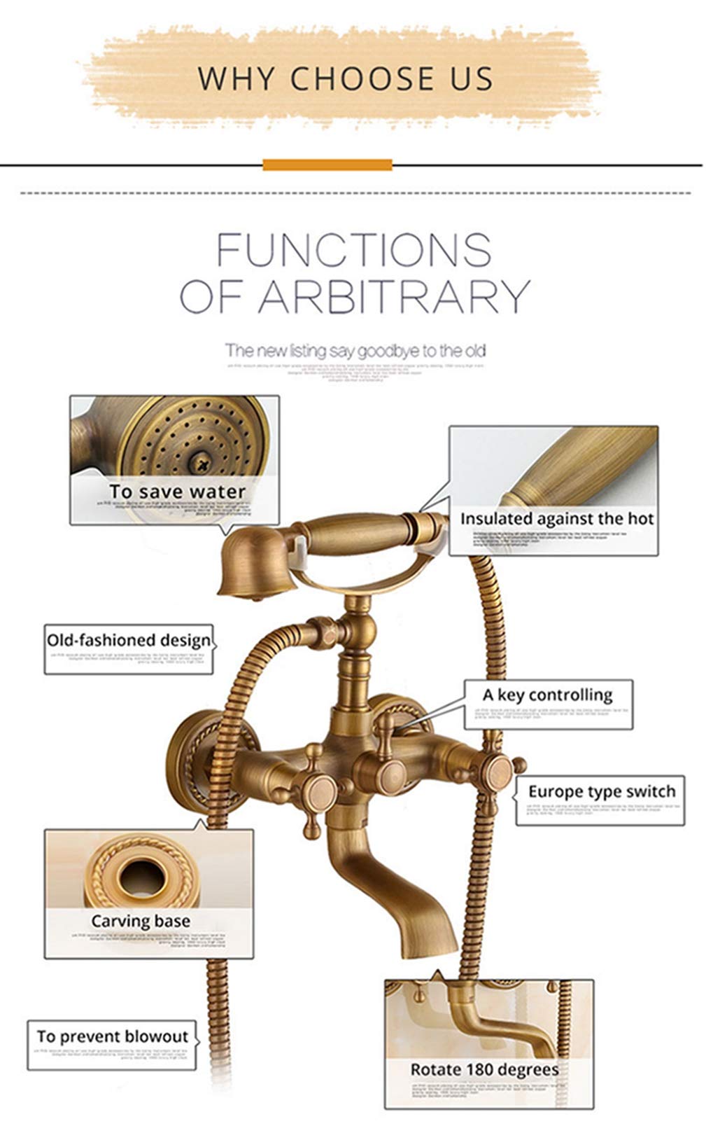 Bathtub Faucets Brass Bathroom Faucet Cold And Hot Mixer Tap Wall Mounted Bath Faucet With Hand Shower Antique Brass Bath Shower Set,Antique Brass A