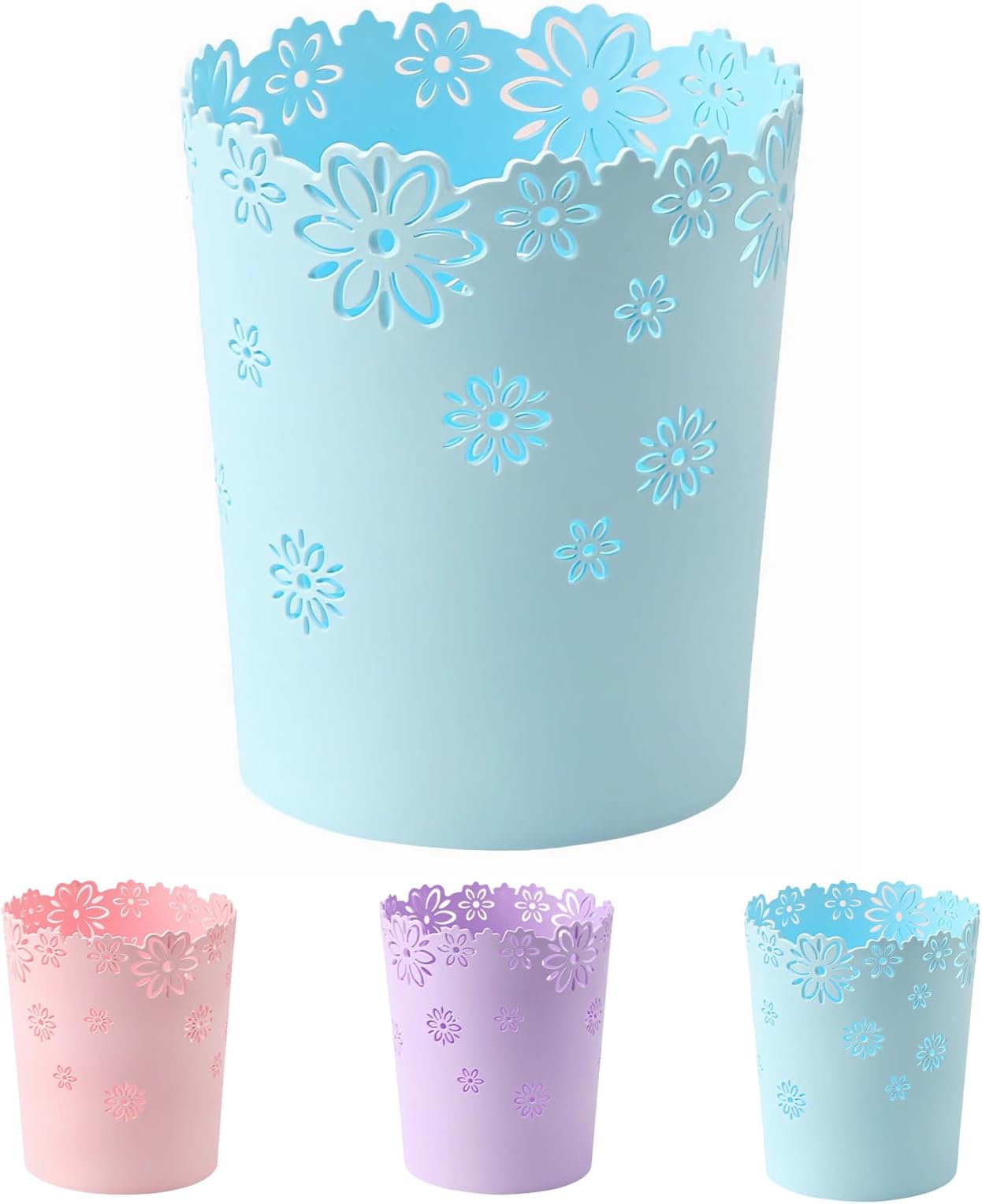 Mini Wastebasket Small Blue Trash can Office Plastic Garbage Can for Bathroom Vanity Desktop Office or Living Room (Blue, Medium)