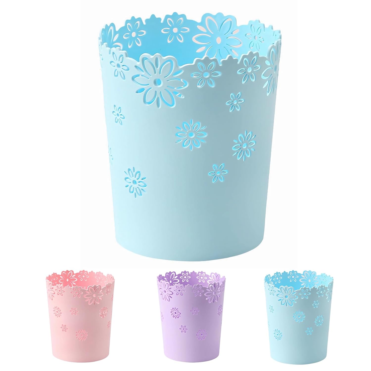 Mini Wastebasket Small Blue Trash can Office Plastic Garbage Can for Bathroom Vanity Desktop Office or Living Room (Blue, Large)