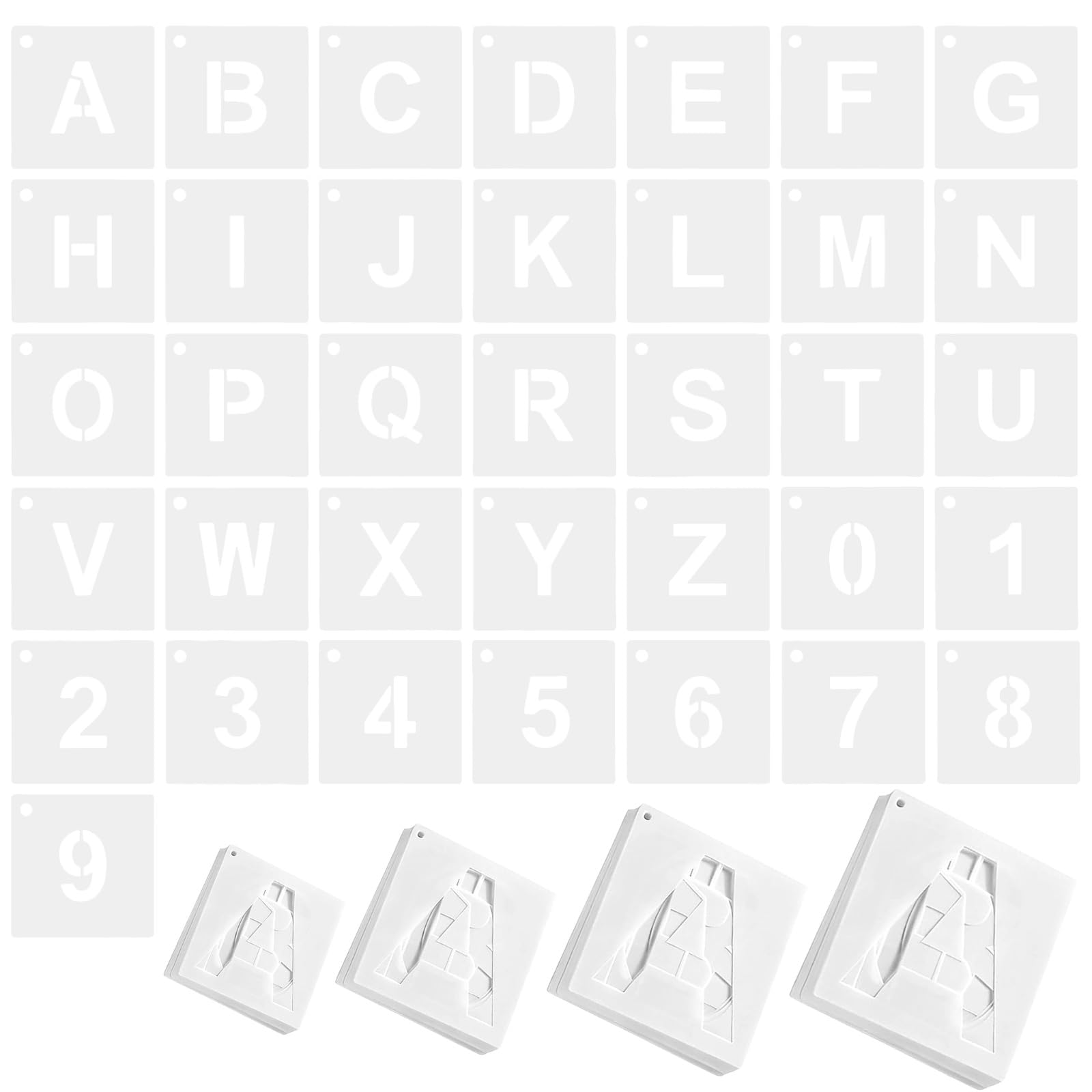 144-teiliges Buchstaben- und Zahlen-Schablonenset, wiederverwendbare Kunststoffschablonen zum Malen, einschließlich 1, 2, 3, 4 Zoll, weiße PET-Schablonen für Wände, Stoffe