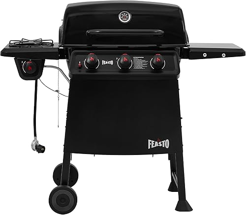 Parrilla de gas propano de 3 quemadores con quemador lateral, cuerpo principal y tapa esmaltados de porcelana, parrilla de barbacoa de propano con