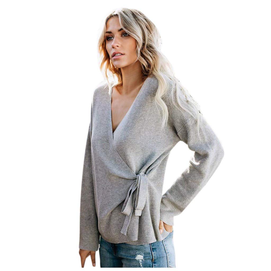 Weant Womens Sweaters Long Sleeve Sexv V-Neck Solid Color Knitted Tops for Ladies Teen Girls Fashion Pullover Jumpers Sweathsirts for Work Tunic Shirts Blouse Tops