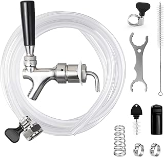 Draft Beer Line Shank Faucet Kit Kegerator Replacement Parts Beer Tap Replacement for Beer Tower Dispenser No Leak 3/16" Beer Line Keg Coupler Barb Tap Wrench Brush Plug & Self-Closing Spring