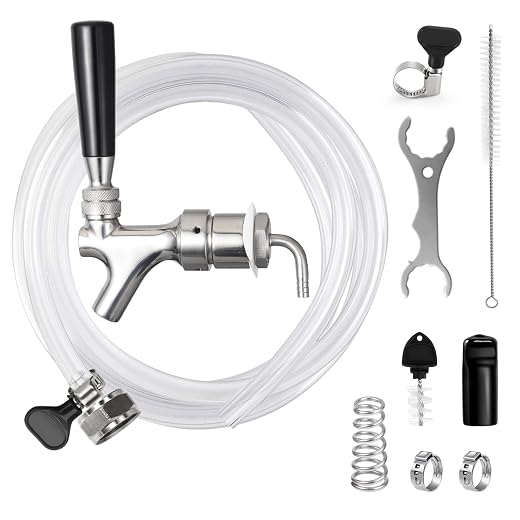 Draft Beer Line Shank Faucet Kit Kegerator Replacement Parts Beer Tap Replacement for Beer Tower Dispenser No Leak 3/16" Beer Line Keg Coupler Barb Tap Wrench Brush Plug & Self-Closing Spring