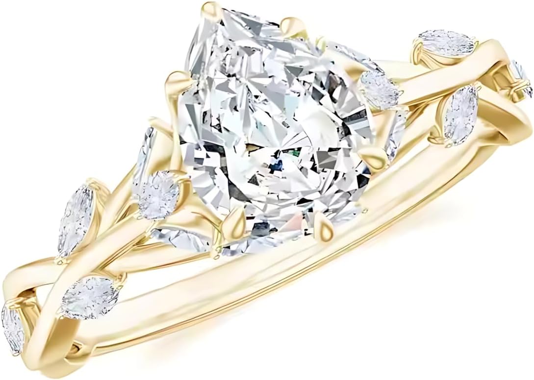 SISGEM 1-3 Carat Center Pear Cut Moissanite Engagement Ring for Women, 10K 14K 18K Solid Gold Moissanite Wedding Ring Promise Bride Band Engraved Name Jewelry Gift for Anniversary Valentine's Day