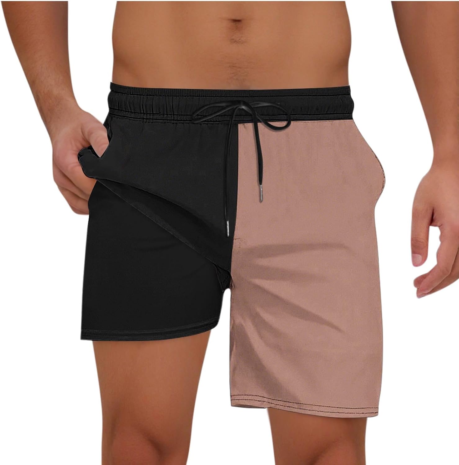 Shorts for Men Casual Fashion Color Block Loose Drawstring Athletic Workout Shorts Summer Straight Leg Short Pant