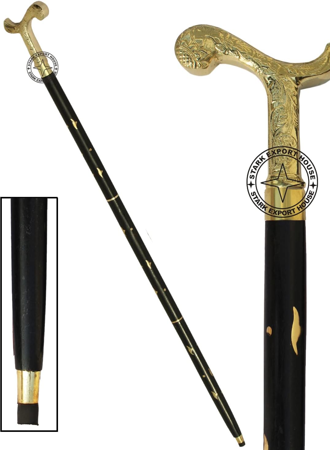 Nautical Walking Stick Men & Women Canes and Wooden 37 inch Handle Golden Natural Wood Rosewood Stick Best for Gift Black HGSA