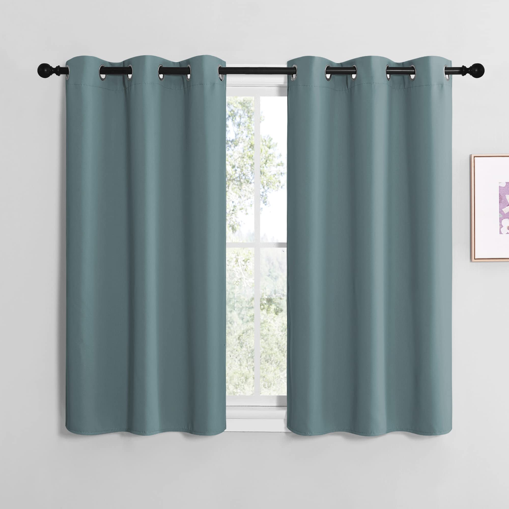 NICETOWN Modern Blackout Curtains Noise Reducing, Thermal Insulated and Privacy Room Darkening Drape Panels for Boy's Guest Room Door Small Short Window (Greyish Blue, 2 Panels, W42 x L40 -Inch)