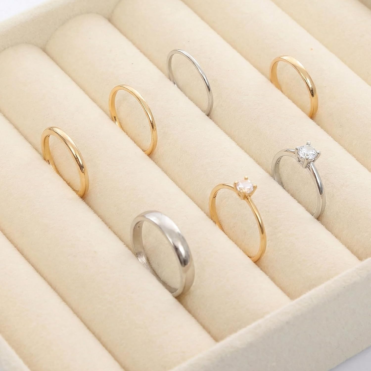 Small Jewelry Tray Set Velvet Ring Organizer Mini Jewelry Drawer Organizer Stackable Jewelrys Organizers Earrings Display Tray Storage Insert Holder for Box Drawer Dresser (Modern)