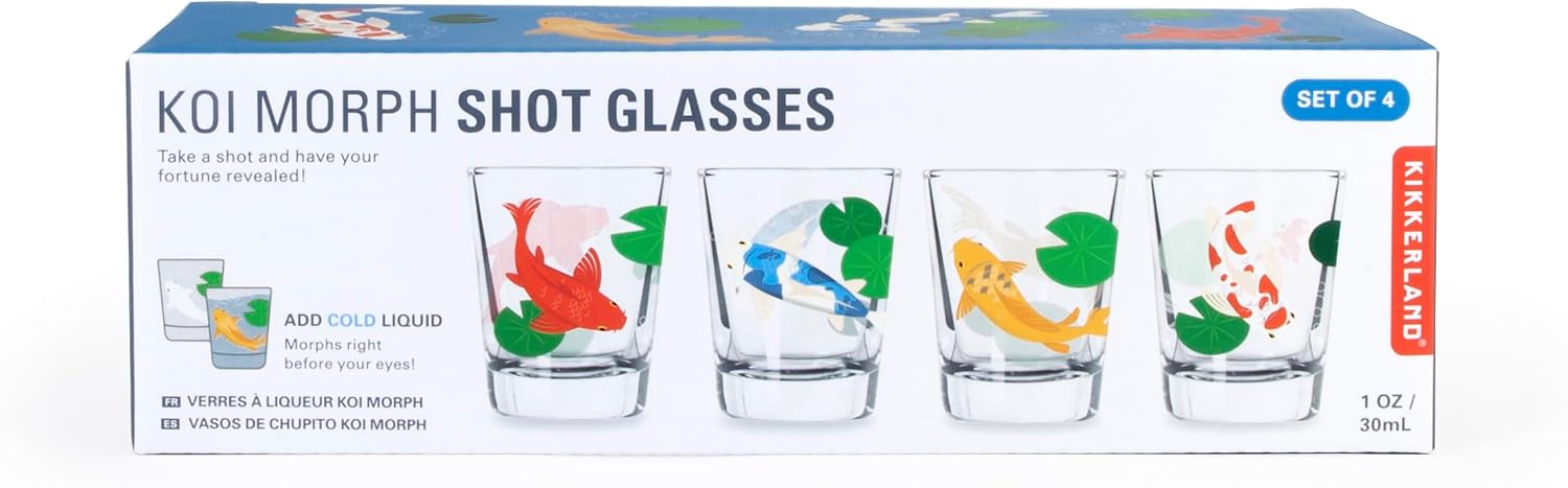 Kikkerland Heavy Duty Koi Fish Color-Changing Morphing Glass Shooters Shot Glasses, 1oz, Set of 4