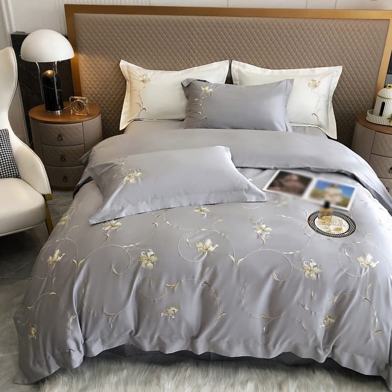Ensemble de literie 220X240 linge de lit brodé fleur dorée
