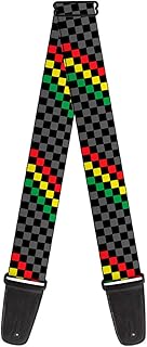 Buckle-Down Guitar Strap Checker Stripe Black Gray Rasta 2 Inches Wide