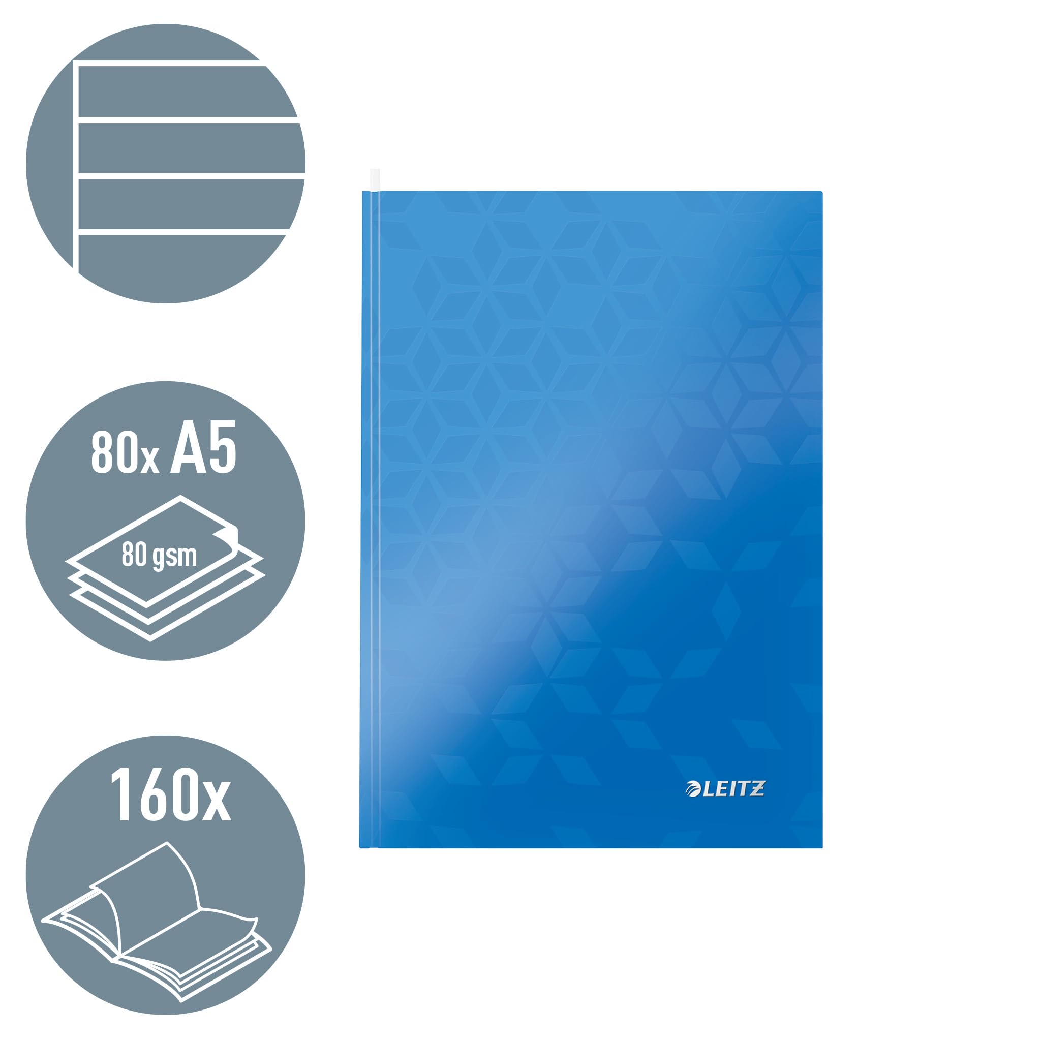 Leitz Wow A5 Lined Notebook - Hardcover 160 Pages FSC Certified Paper Green Geometric Pattern