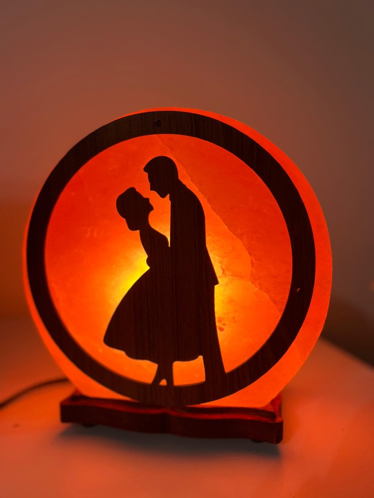 Elkoza Handmade Wood Silhouette Natural Healing IONES Therapeutic 100% Pure Himalayan Pink Crystal Salt Lamp Fine Quality with Dimmer Switch (Couple Sunset Salt Lamp, Himalayan 3D Salt Lamp)