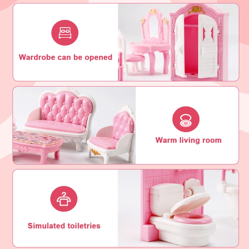 32 PCS Kit Meubles Maison De Poupée - Chambre, Salle De Bain, Cuisine, Salon - Accessoires Réalistes Pour Enfants