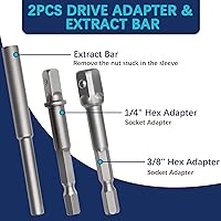 Vista 6 de Juego de 32 piezas de extractor de pernos con zócalos, kit de extracción de tuercas y ruedas dañadas con transmisión de 1/4" y 3/8" - Extractor