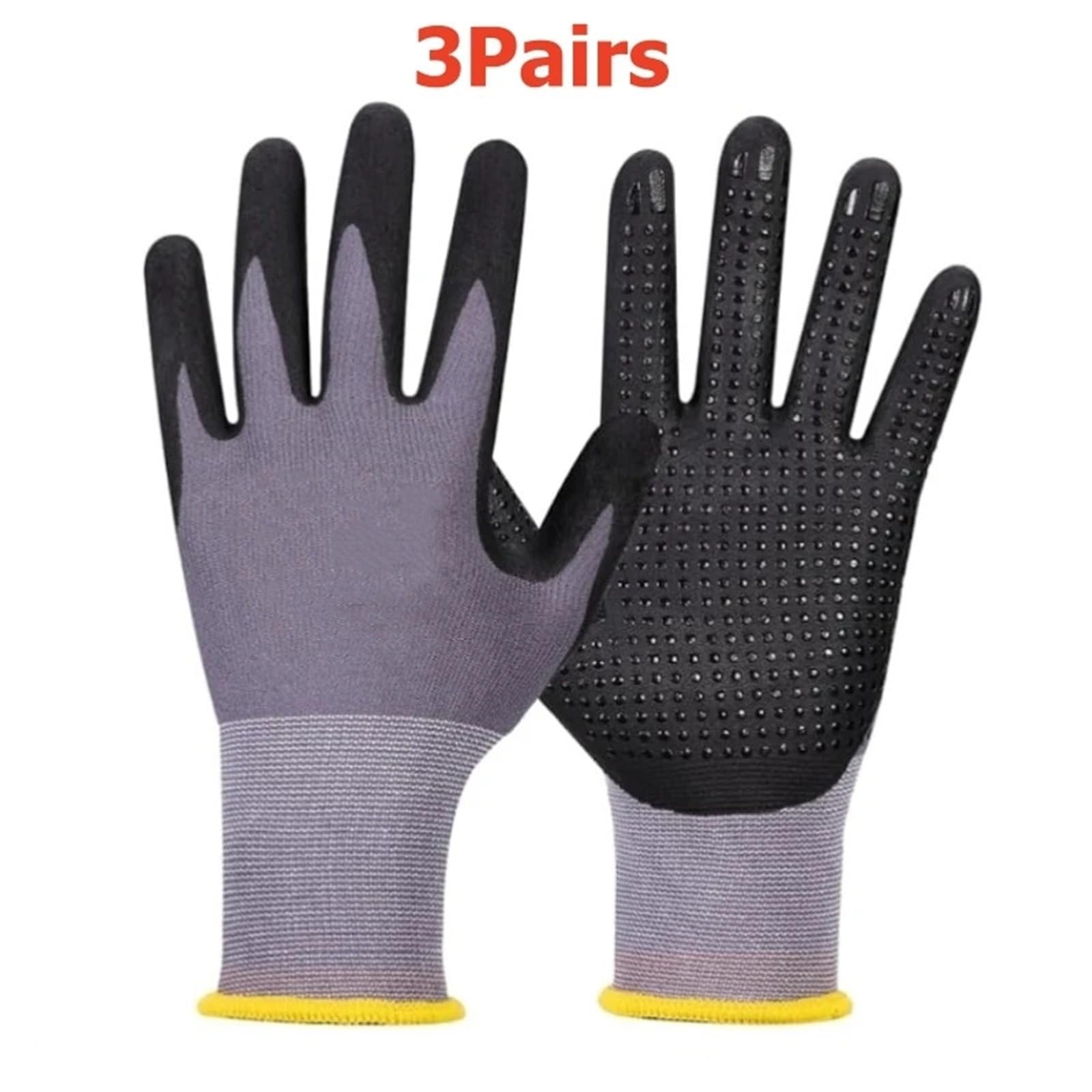 Guanti Da Lavoro Antiscivolo Guanti da lavoro in maglia senza cuciture rivestiti in microschiuma di nitrile 1/3 pezzi con impugnatura a punti for giardino meccanico(3Pairs,XL)