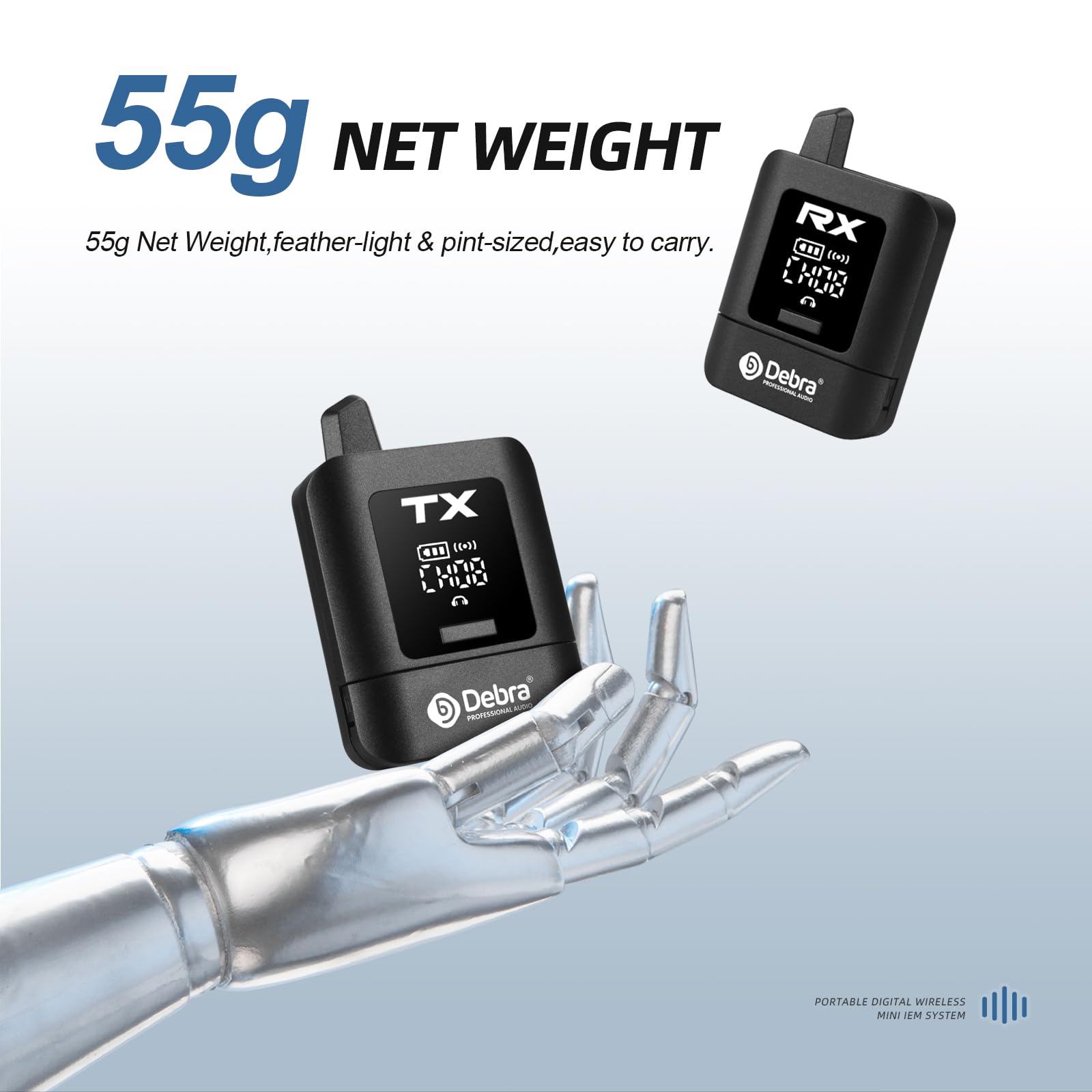 Debra ST-Mini Sistema IEM Professionale – Trasmissione Wireless 2.4G a 50m, Autonomia Prolungata, Ricevitori Illimitati Nero