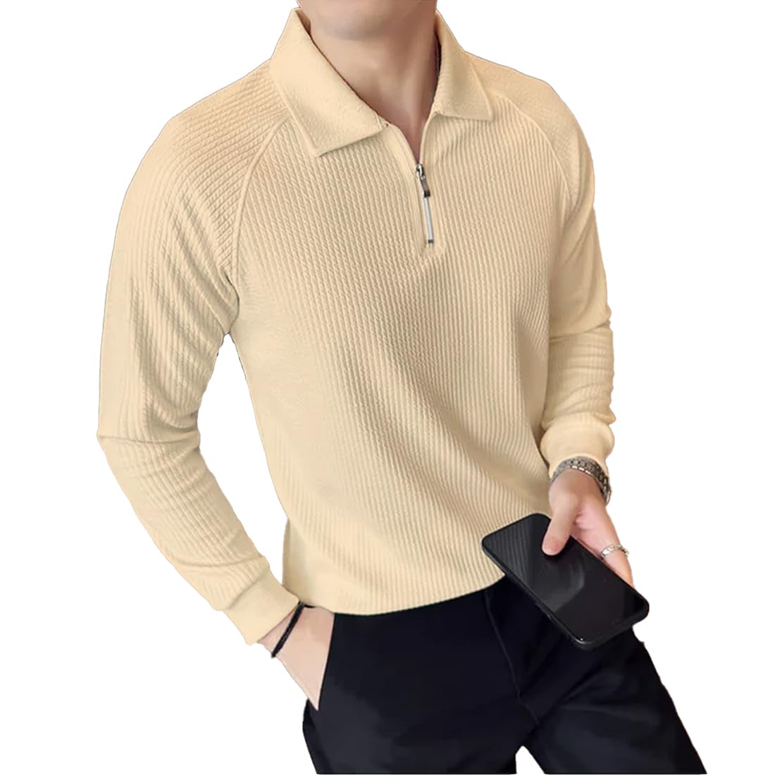 madfrog Men Solid Zip Polo Neck Full Sleeve Polyester Blend Regular & Comfort Fit T-Shirt for Men's-picture-39