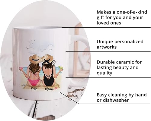 Miniatura 5 de Gossby Taza de café personalizada con nombre, peinado, piel, de amistad de larga distancia, regalos de verano para amigos, taza de cerámica de 11