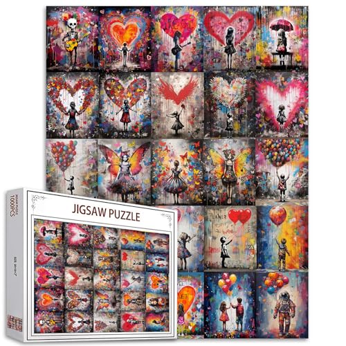 Puzzle Banksy, fille, street, pop art de 1000 pièces pour adultes, puzzle coloré, ballon, activité familiale stimulante, jeux DIY, décoration murale de la maison, cadeau, 50 x 70 cm