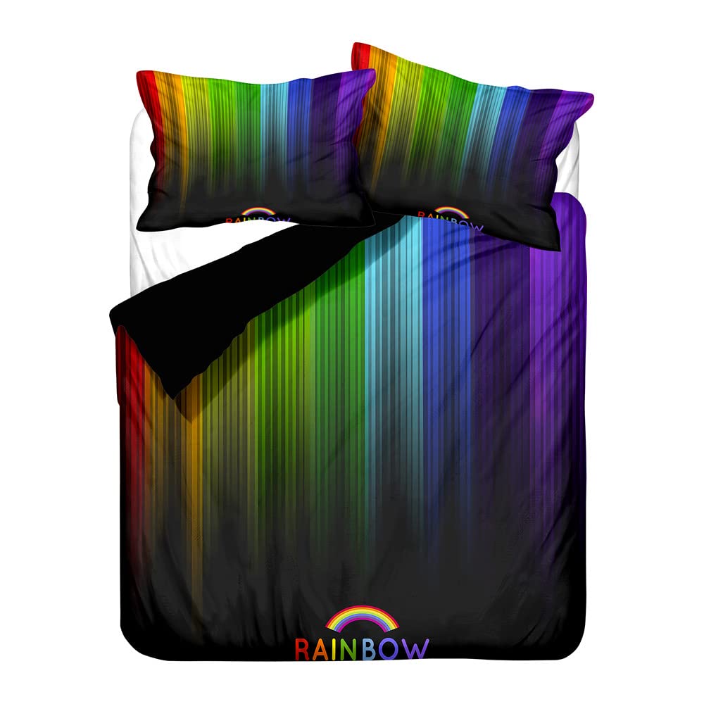 Housse de couette arc-en-ciel 200x200 cm avec 2 taies d'oreiller motif abstrait pour lit enfant