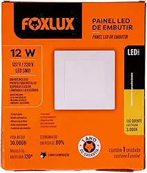 Foxlux Painel LED Quadrado Embutir 12W 3000K Bivolt
