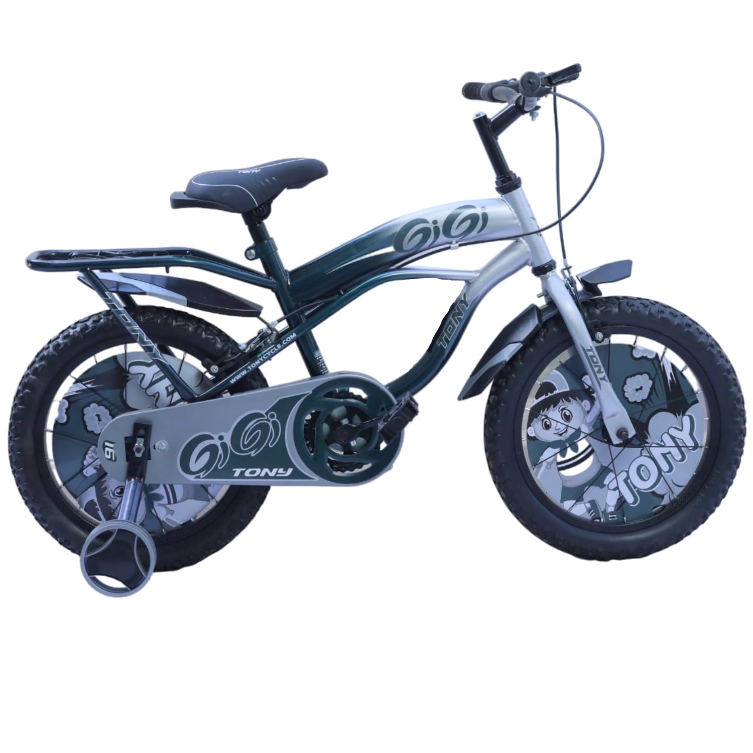 TONY Cycle Bicycles Sports Gigi 14T BMX Single Speed Bicycle for Kids 2 to 5 Years | Double Back Seat with Training Wheels & Water Sipper | Boys & Girls Bike for Safe and Fun Riding (Silver)