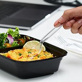 GUSTO [100 Pack] Heavy Duty Disposable Clear Plastic Spoons - Plastic Silverware, Basic Cutlery for Parties, Events, and Everyday Use (Formerly Comfy Package)