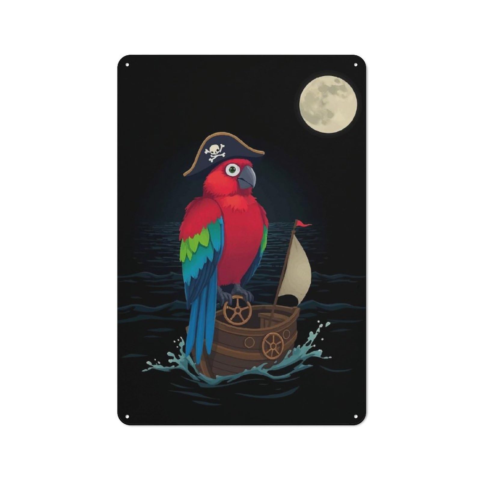 Junmoney Pirate Parrot On Ship 30X20cm Retro Metal Plaque With For Kitchen Or Home Bar, For Garage, Workshop And Man Cave Decoration