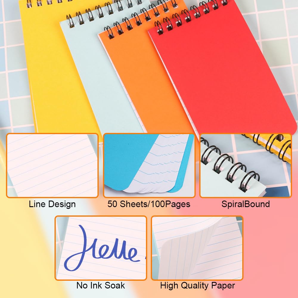 Taccuino A7 50 Fogli 10 Colori Blocco Note Spirale Foderato Tascabile per Scuola Ufficio