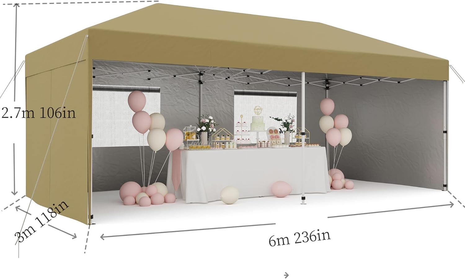 10x20 Pop Up Canopy with 3 Sidewalls, Easy up Canopy Tent Instant 10x20 with 3 Adjustable Height Waterproof, UV-Resistant EZ Outdoor Gazebo with Carry Bag for Events, Parties, Camping